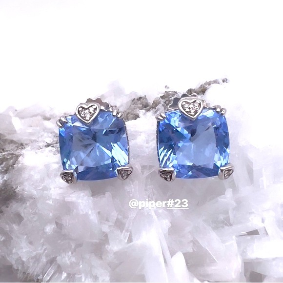 EUC Judith Ripka JR TWO Lola Blue Topaz & Diamond Stud Earrings - Picture 1 of 10